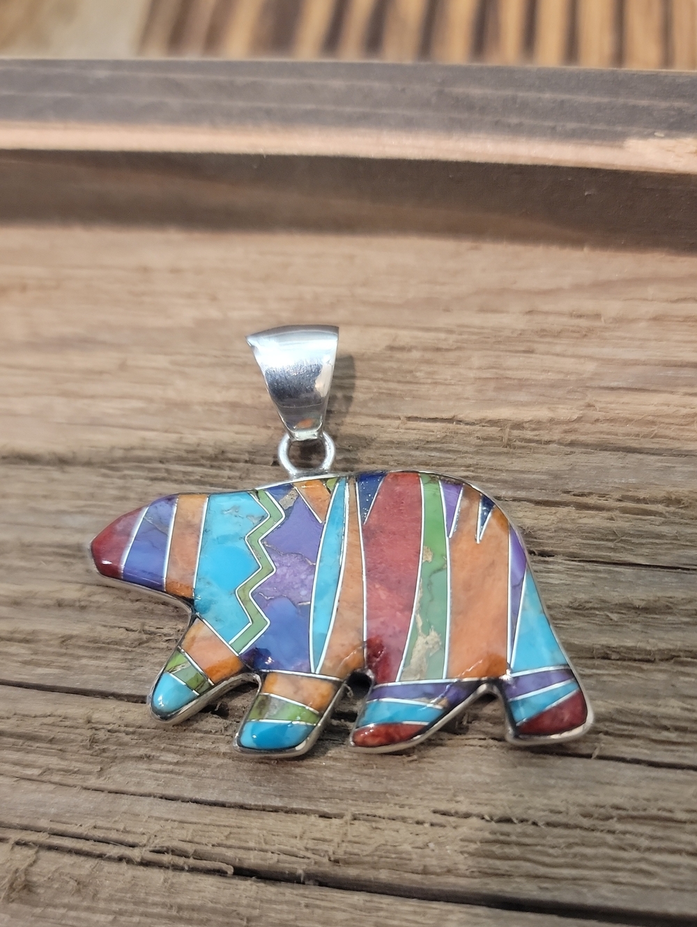Sterling Silver Bear Mosaic Inlay Pendant - - Picture 9 of 9